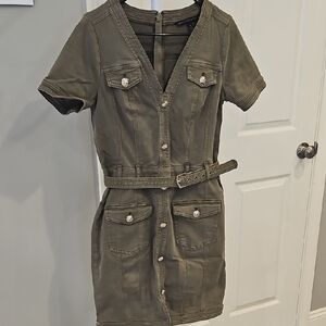 White House Black Market Olive Green Button-Front Mini Dress Size 8